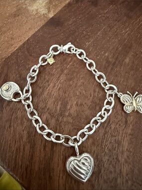 David Yurman Silver Heart Charm Bracelet with Gold Accents